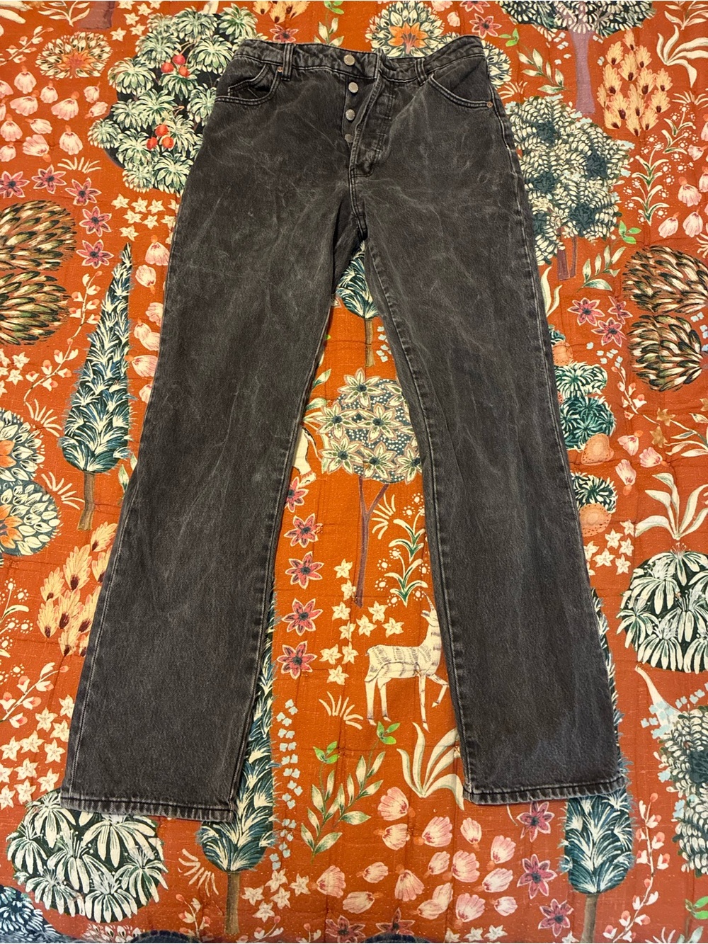 Rollas High-Waisted Washed Black Straight Leg Jeans